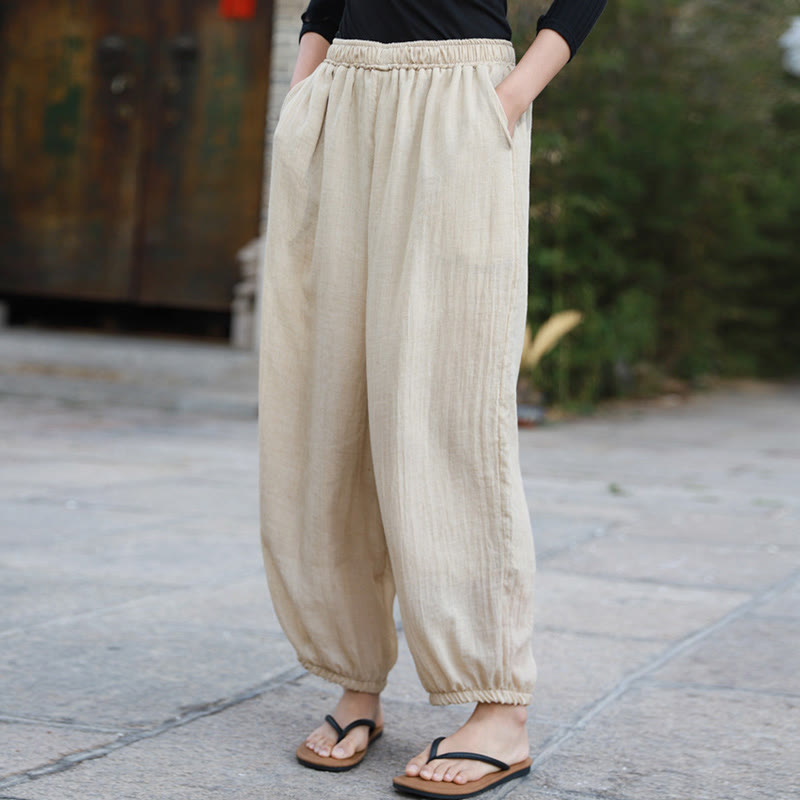 Buddha Stones Lässige Sommerhose aus Baumwolle für Damen mit Taschen - image 44