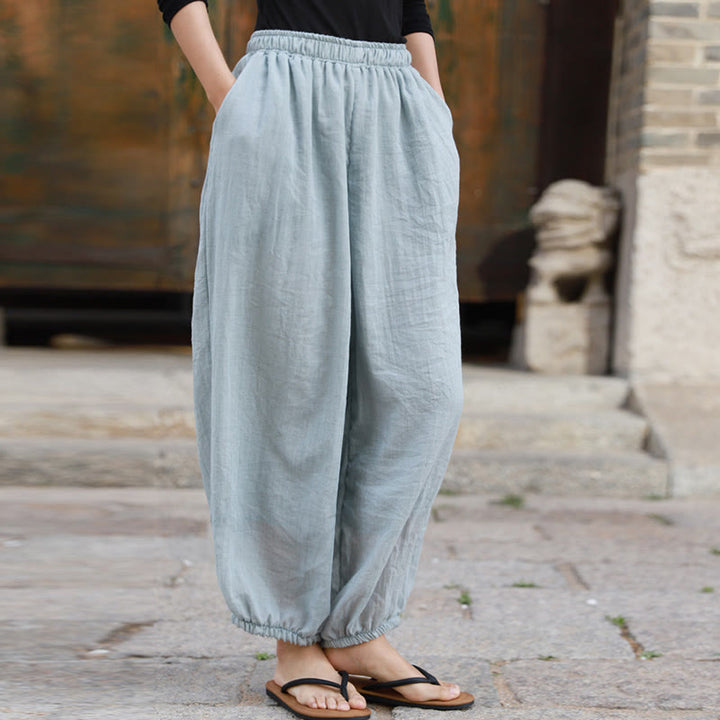 Buddha Stones Lässige Sommerhose aus Baumwolle für Damen mit Taschen - image 49