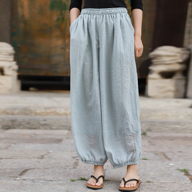 Buddha Stones Lässige Sommerhose aus Baumwolle für Damen mit Taschen - image 53