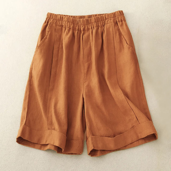 Buddha Stones Lässige, einfarbige Baumwoll-Shorts für Damen mit Taschen