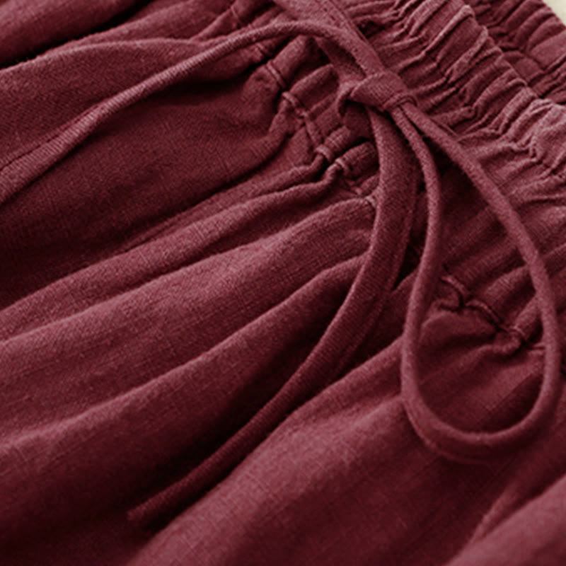 Buddha Stones Sommer-Haremshose für Damen aus Leinen mit Kordelzug und elastischer Taille und Taschen - image 3