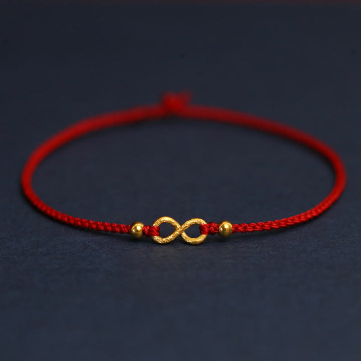 Buddha Stones 999 Gold Mobius Unendliche Liebe Fu Charakter Kupfermünze Schutz Handgemachtes ultradünnes Seilarmband