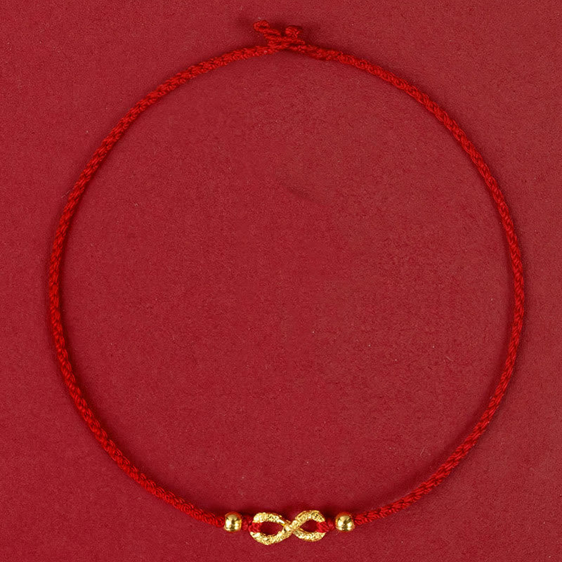 Buddha Stones 999 Gold Mobius Unendliche Liebe Fu Charakter Kupfermünze Schutz Handgemachtes ultradünnes Seilarmband