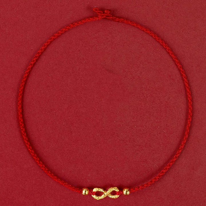 Buddha Stones 999 Gold Mobius Unendliche Liebe Fu Charakter Kupfermünze Schutz Handgemachtes ultradünnes Seilarmband