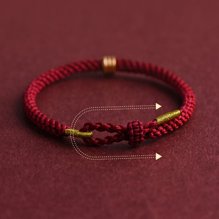 Buddha Stones 999 Gold Dreifachring-Design Handgefertigtes Verbindungsarmband aus geflochtenem Seil - image 4