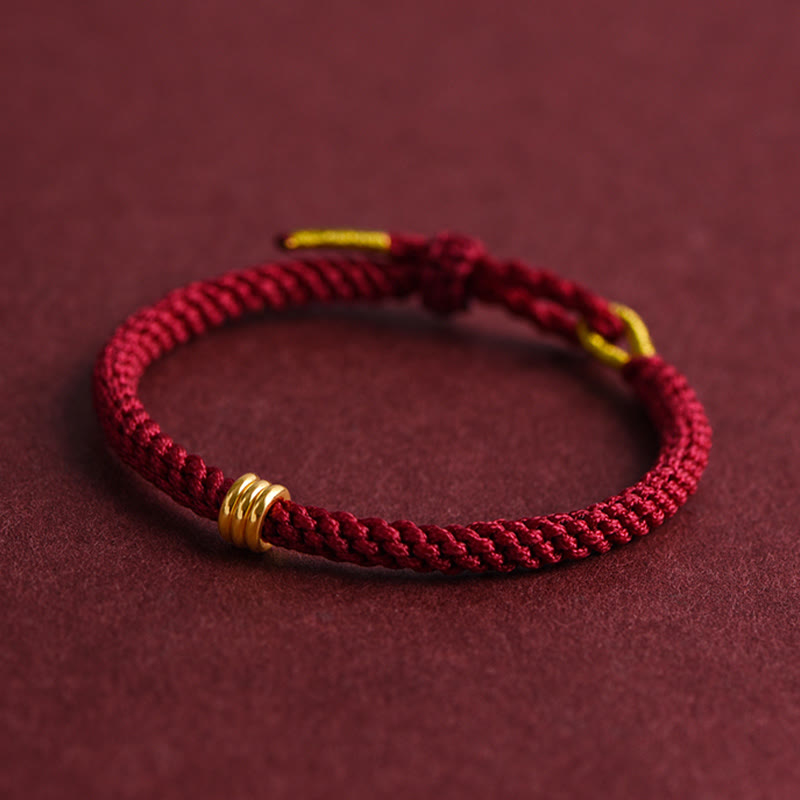 Buddha Stones 999 Gold Dreifachring-Design Handgefertigtes Verbindungsarmband aus geflochtenem Seil - image 3