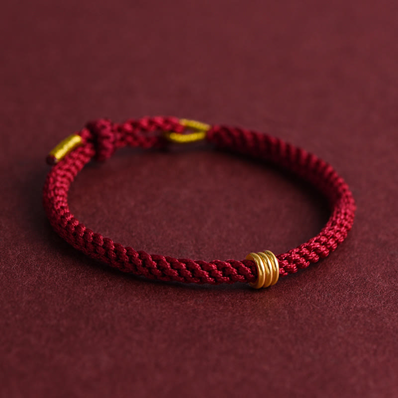 Buddha Stones 999 Gold Dreifachring-Design Handgefertigtes Verbindungsarmband aus geflochtenem Seil - image 2