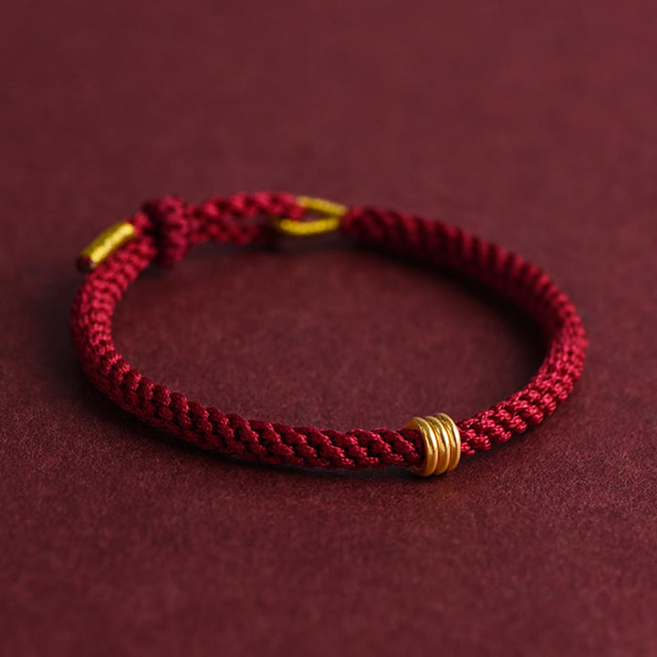 Buddha Stones 999 Gold Dreifachring-Design Handgefertigtes Verbindungsarmband aus geflochtenem Seil - image 2