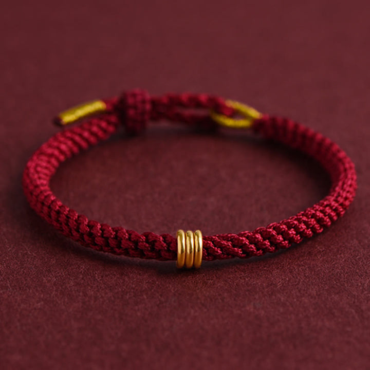 Buddha Stones 999 Gold Dreifachring-Design Handgefertigtes Verbindungsarmband aus geflochtenem Seil - 19 cm - image 0