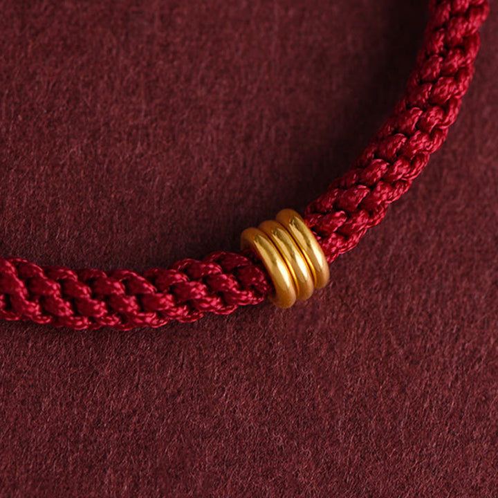 Buddha Stones 999 Gold Dreifachring-Design Handgefertigtes Verbindungsarmband aus geflochtenem Seil - image 9