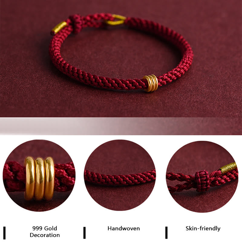 Buddha Stones 999 Gold Dreifachring-Design Handgefertigtes Verbindungsarmband aus geflochtenem Seil - image 7
