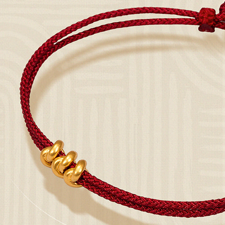 Buddha Stones 999 Gold Wunschknoten Design Handgemachtes Glücksarmband aus geflochtenem Seil - image 3