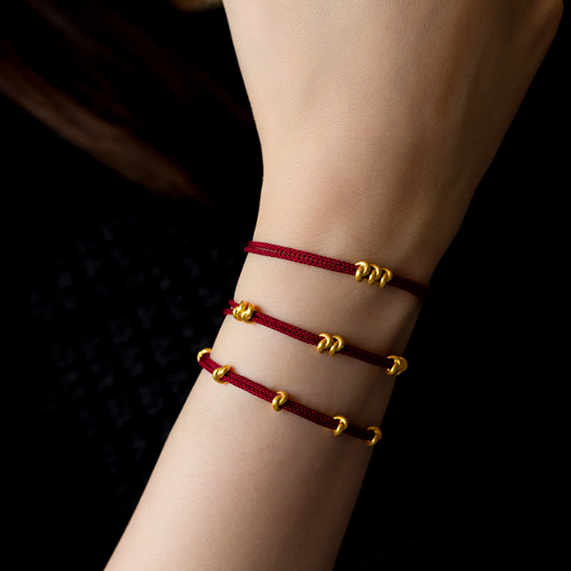 Buddha Stones 999 Gold Wunschknoten Design Handgemachtes Glücksarmband aus geflochtenem Seil - image 0