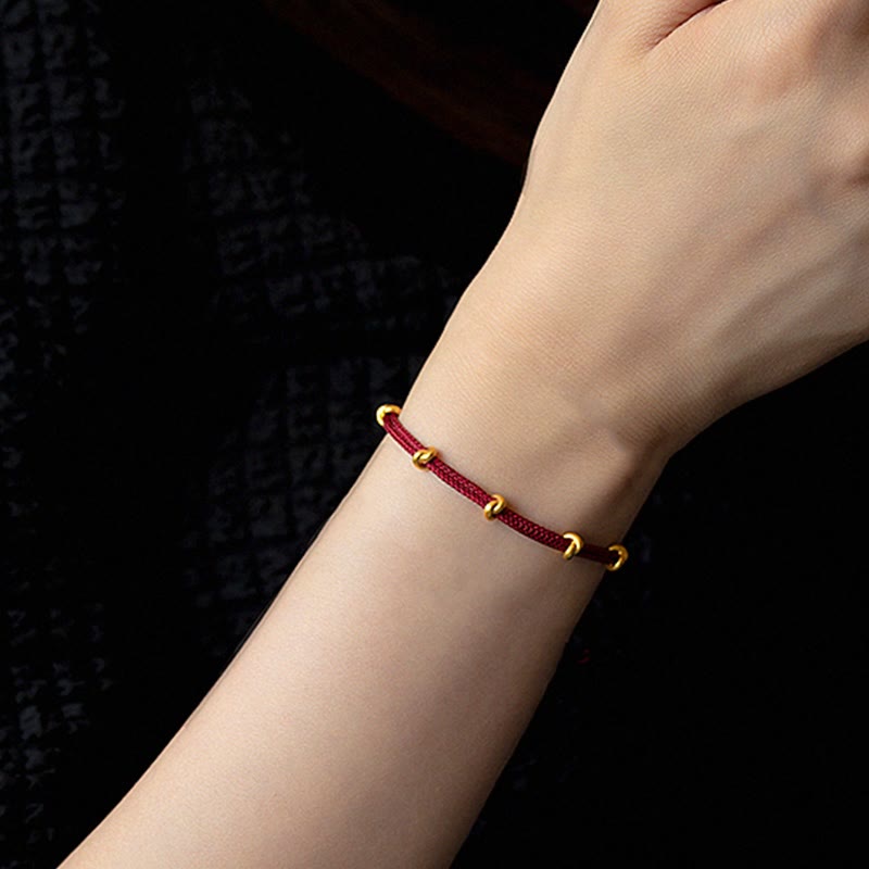Buddha Stones 999 Gold Wunschknoten Design Handgemachtes Glücksarmband aus geflochtenem Seil - image 9
