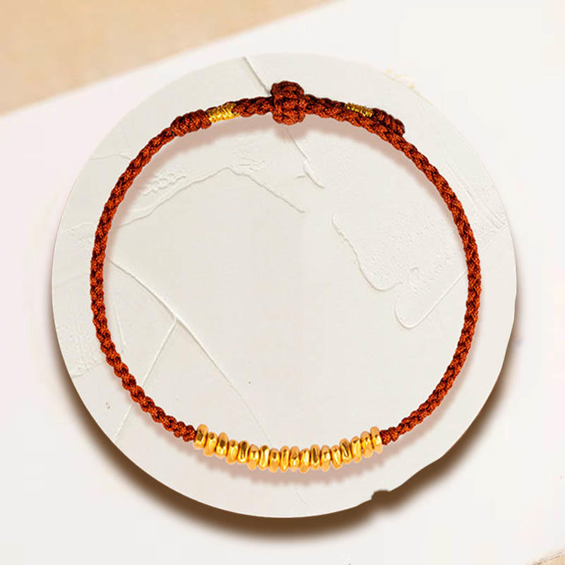 Buddha Stones ​​999 Gold Kleine Goldstücke Design Handgefertigtes Schutzarmband aus geflochtenem Seil - image 2