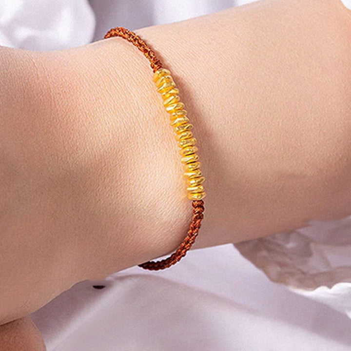 Buddha Stones ​​999 Gold Kleine Goldstücke Design Handgefertigtes Schutzarmband aus geflochtenem Seil - image 3