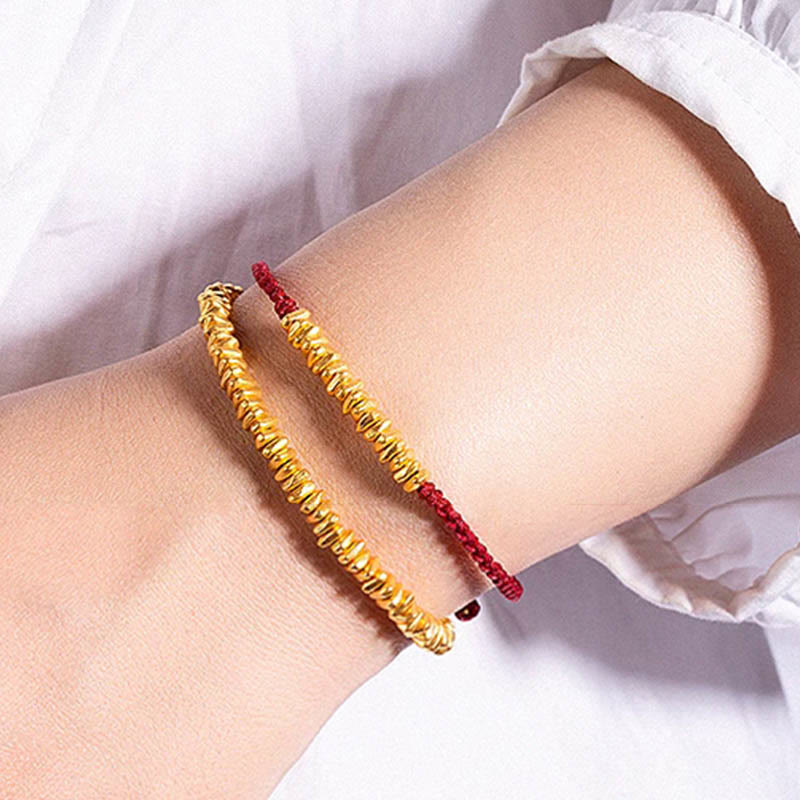 Buddha Stones ​​999 Gold Kleine Goldstücke Design Handgefertigtes Schutzarmband aus geflochtenem Seil - image 11