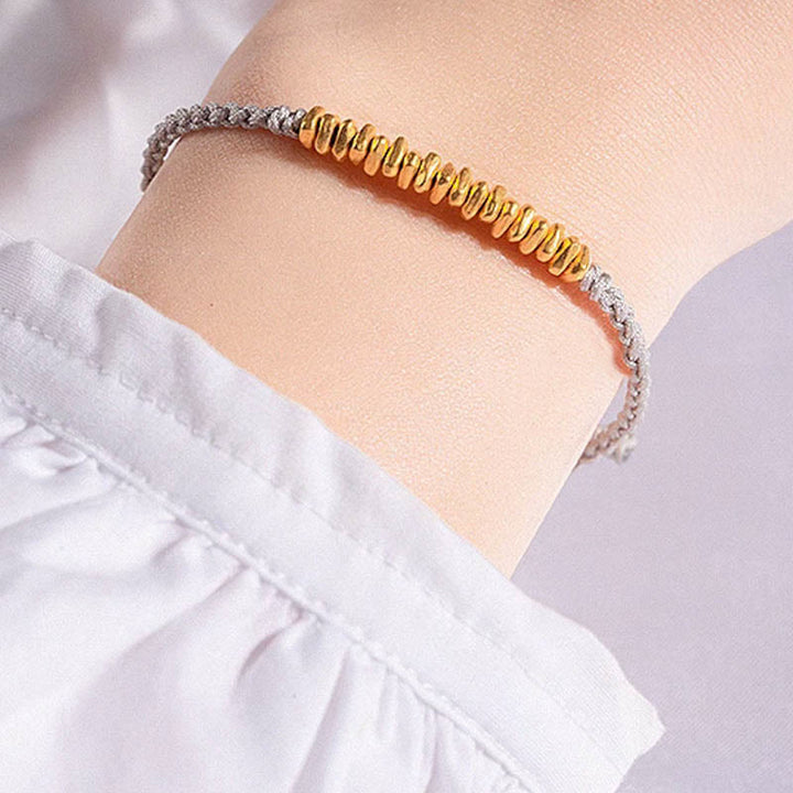 Buddha Stones ​​999 Gold Kleine Goldstücke Design Handgefertigtes Schutzarmband aus geflochtenem Seil - image 14