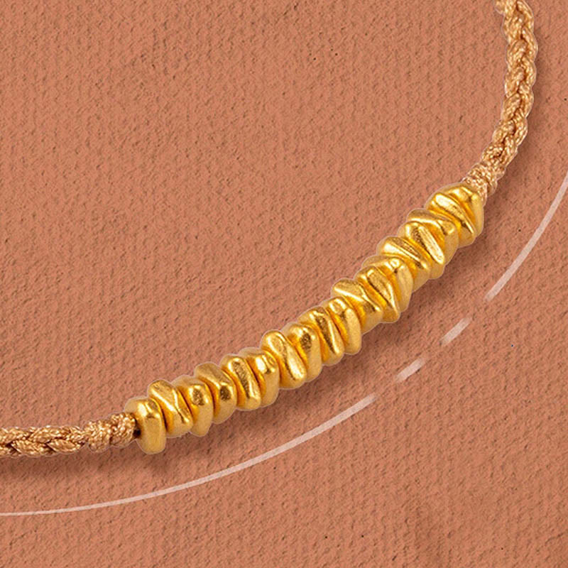 Buddha Stones ​​999 Gold Kleine Goldstücke Design Handgefertigtes Schutzarmband aus geflochtenem Seil - Khaki (Gold, ca. 0,75 g) - 21 cm - image 15