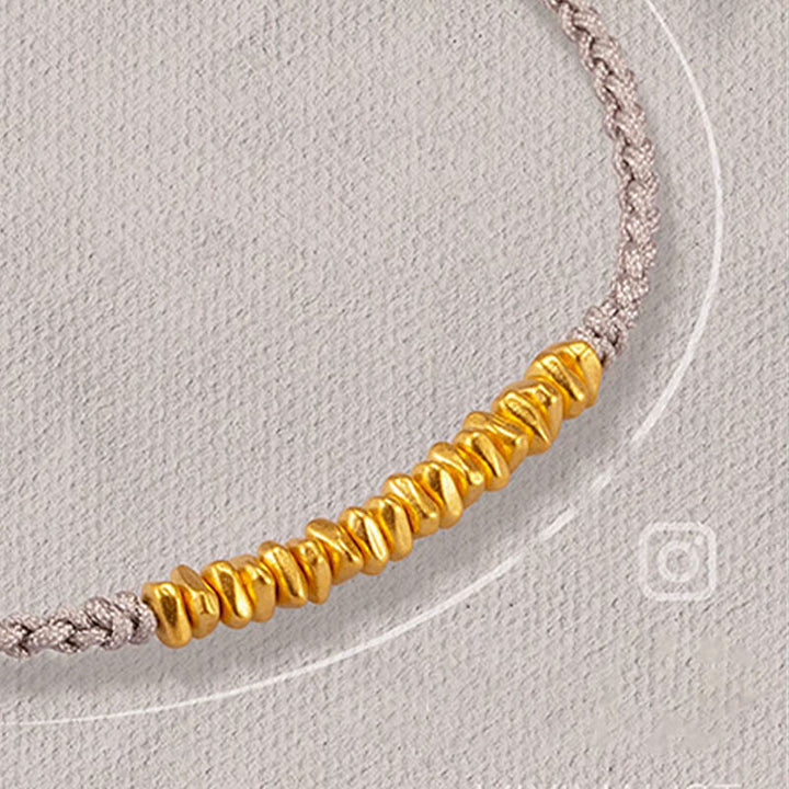 Buddha Stones ​​999 Gold Kleine Goldstücke Design Handgefertigtes Schutzarmband aus geflochtenem Seil - Grau (Gold, ca. 0,75 g) - 21 cm - image 13