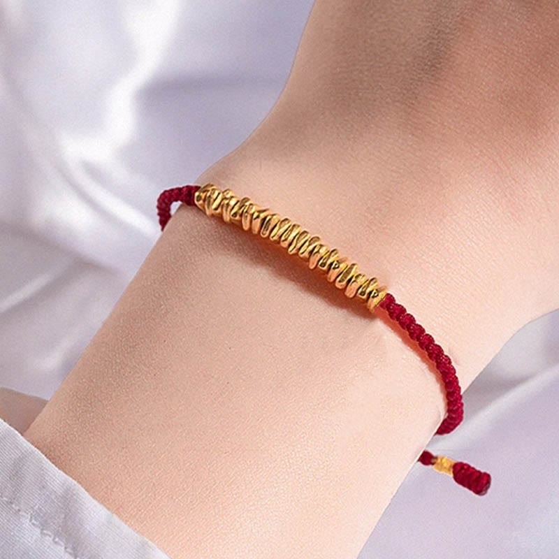 Buddha Stones ​​999 Gold Kleine Goldstücke Design Handgefertigtes Schutzarmband aus geflochtenem Seil - image 10