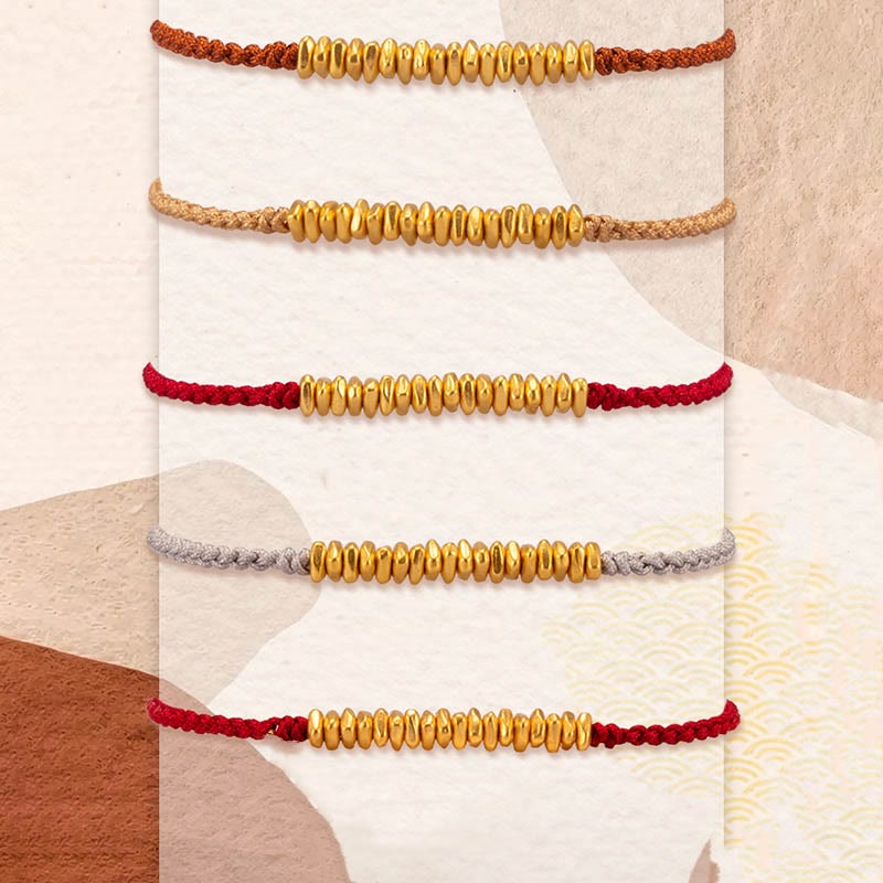 Buddha Stones ​​999 Gold Kleine Goldstücke Design Handgefertigtes Schutzarmband aus geflochtenem Seil - image 16