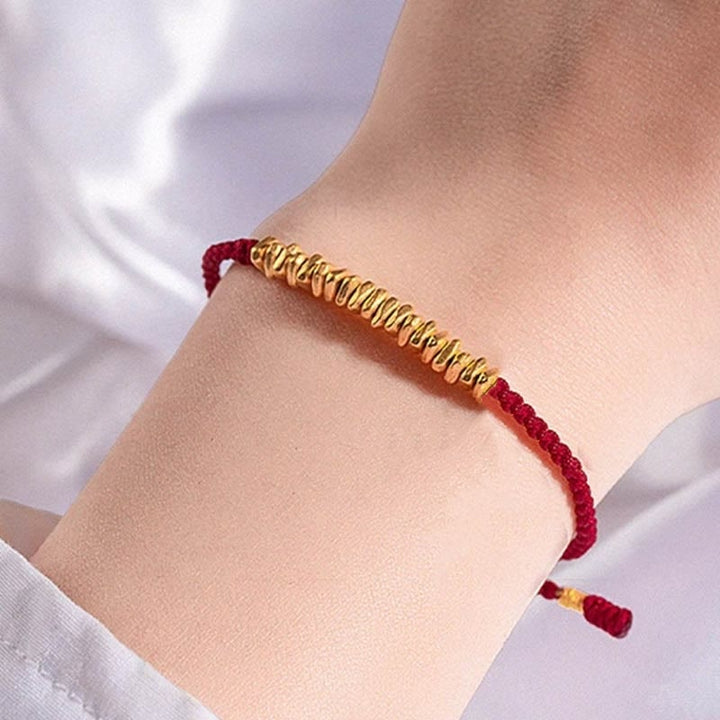 Buddha Stones ​​999 Gold Kleine Goldstücke Design Handgefertigtes Schutzarmband aus geflochtenem Seil - image 10