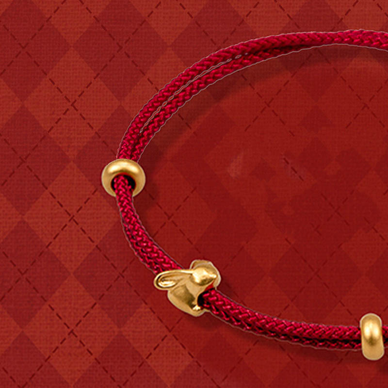 Buddha Stones 999 Gold kleines Glückskaninchen Osmanthus Design handgefertigtes Glücksarmband aus geflochtenem Seil - image 2