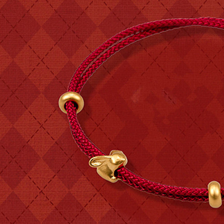 Buddha Stones 999 Gold kleines Glückskaninchen Osmanthus Design handgefertigtes Glücksarmband aus geflochtenem Seil - image 2