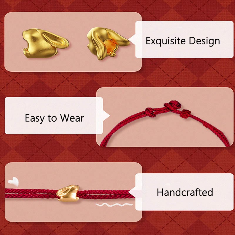 Buddha Stones 999 Gold kleines Glückskaninchen Osmanthus Design handgefertigtes Glücksarmband aus geflochtenem Seil - image 5