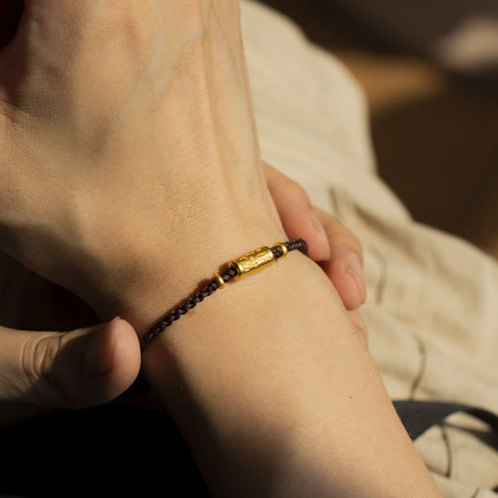 Buddha Stones ​​999 Gold Glücksamulett Geschnitztes Design Handgefertigtes Stärke-Armband aus geflochtenem Seil - Braun (Gold, ca. 0,68 g) - 21 cm - image 12