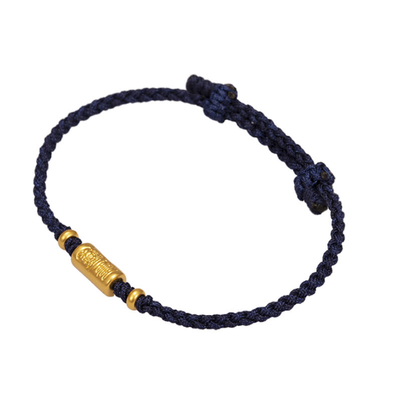 Buddha Stones 999 Gold Glücksamulett Geschnitztes Design Handgefertigtes Stärke-Armband aus geflochtenem Seil