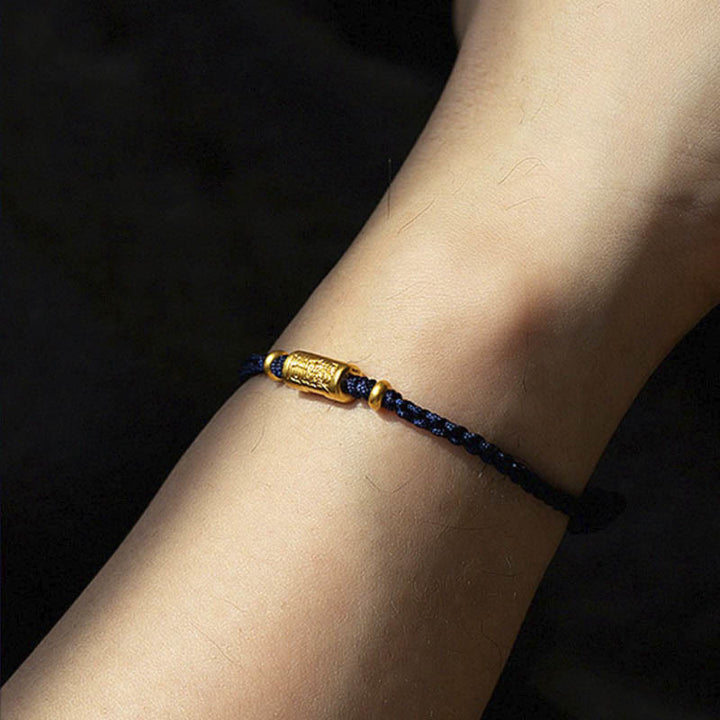 Buddha Stones ​​999 Gold Glücksamulett Geschnitztes Design Handgefertigtes Stärke-Armband aus geflochtenem Seil - Marineblau (Gold, ca. 0,68 g) - 21 cm - image 8