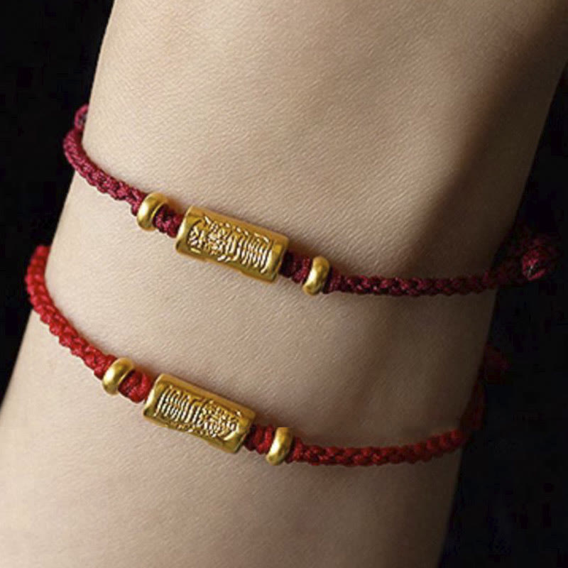 Buddha Stones ​​999 Gold Glücksamulett Geschnitztes Design Handgefertigtes Stärke-Armband aus geflochtenem Seil - image 0