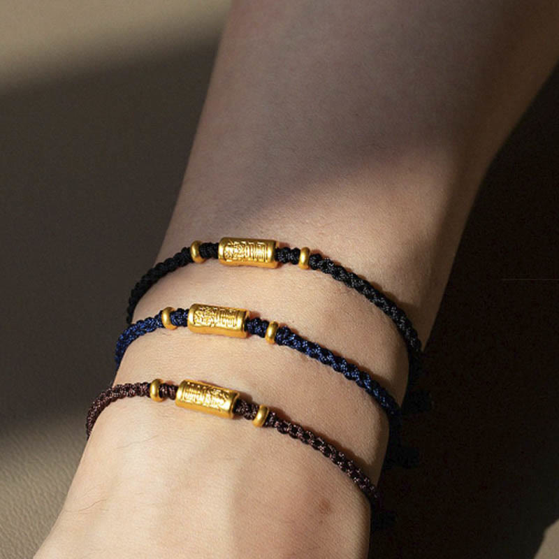 Buddha Stones ​​999 Gold Glücksamulett Geschnitztes Design Handgefertigtes Stärke-Armband aus geflochtenem Seil - image 15