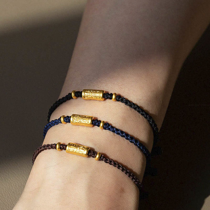Buddha Stones ​​999 Gold Glücksamulett Geschnitztes Design Handgefertigtes Stärke-Armband aus geflochtenem Seil - image 15