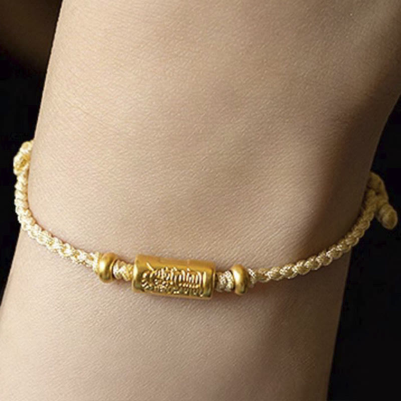 Buddha Stones ​​999 Gold Glücksamulett Geschnitztes Design Handgefertigtes Stärke-Armband aus geflochtenem Seil - Toffee (Gold, ca. 0,68 g) - 21 cm - image 7