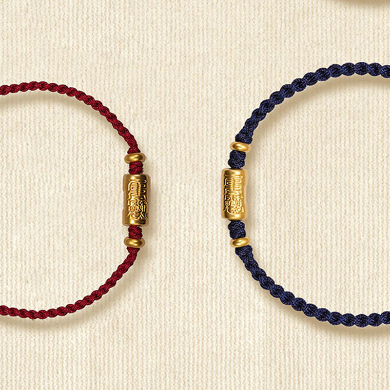 Buddha Stones 999 Gold Glücksamulett Geschnitztes Design Handgefertigtes Stärke-Armband aus geflochtenem Seil