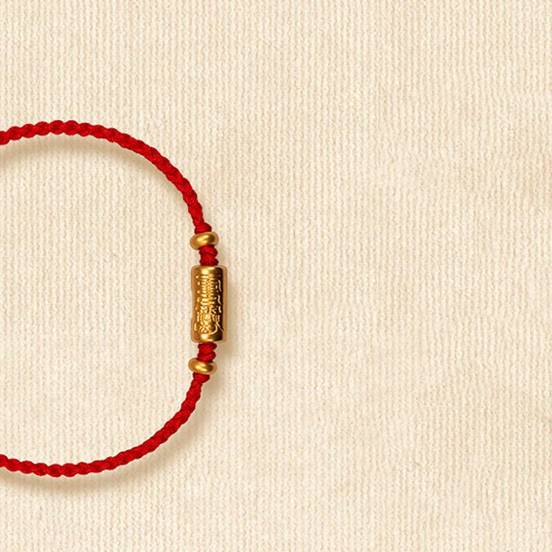Buddha Stones ​​999 Gold Glücksamulett Geschnitztes Design Handgefertigtes Stärke-Armband aus geflochtenem Seil - Rot (Gold, ca. 0,68 g) - 21 cm - image 2