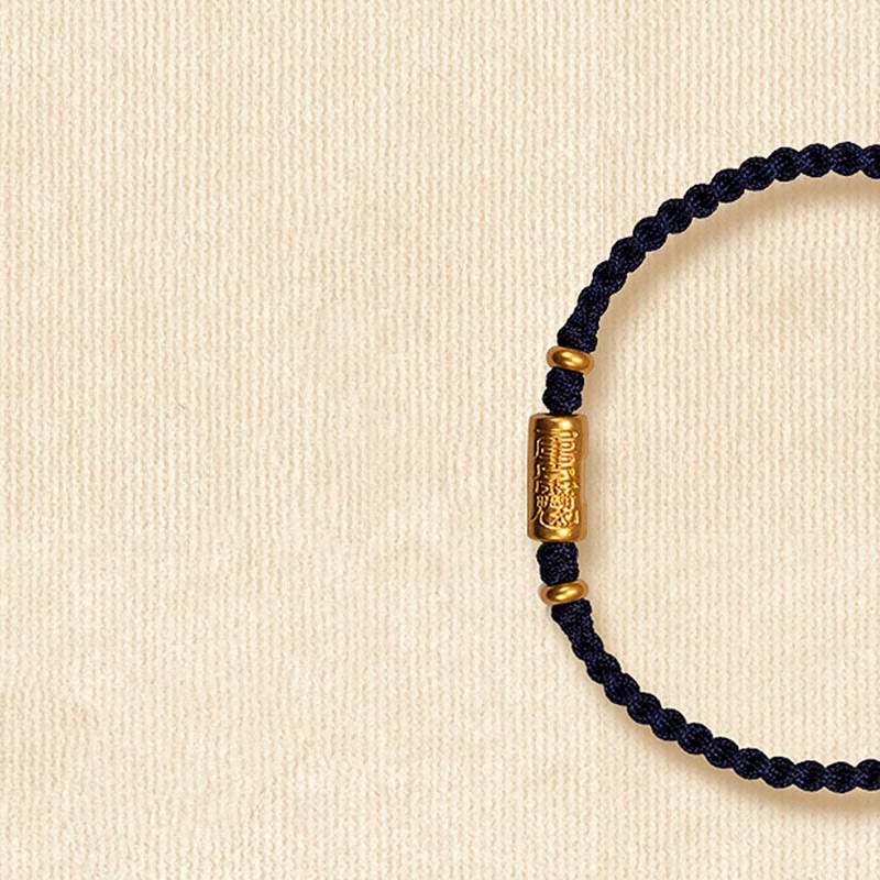 Buddha Stones ​​999 Gold Glücksamulett Geschnitztes Design Handgefertigtes Stärke-Armband aus geflochtenem Seil - Schwarz (Gold ca. 0,68 g) - 21 cm - image 14