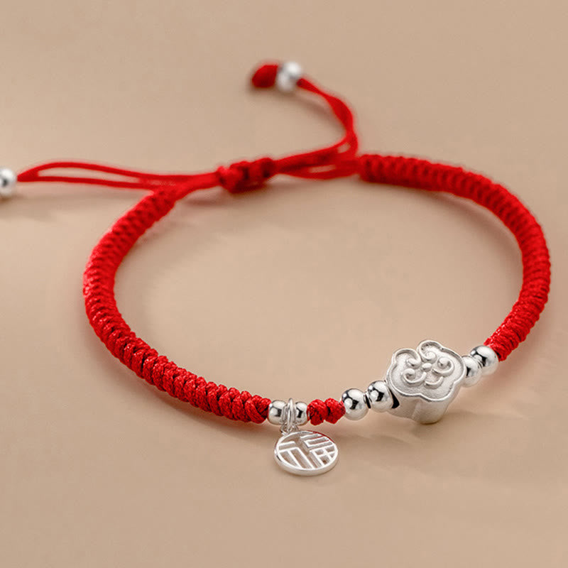 Buddha Stones , handgefertigt, 925er Sterlingsilber, Fu-Charakter, glückverheißende Wolken, Segen, geflochtenes Seilarmband - image 1