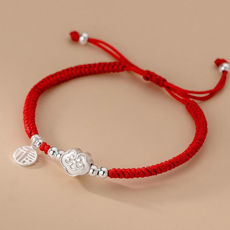 Buddha Stones , handgefertigt, 925er Sterlingsilber, Fu-Charakter, glückverheißende Wolken, Segen, geflochtenes Seilarmband - Fu-Charakter-Rotes Seil (Handgelenkumfang 14-22 cm) - image 0