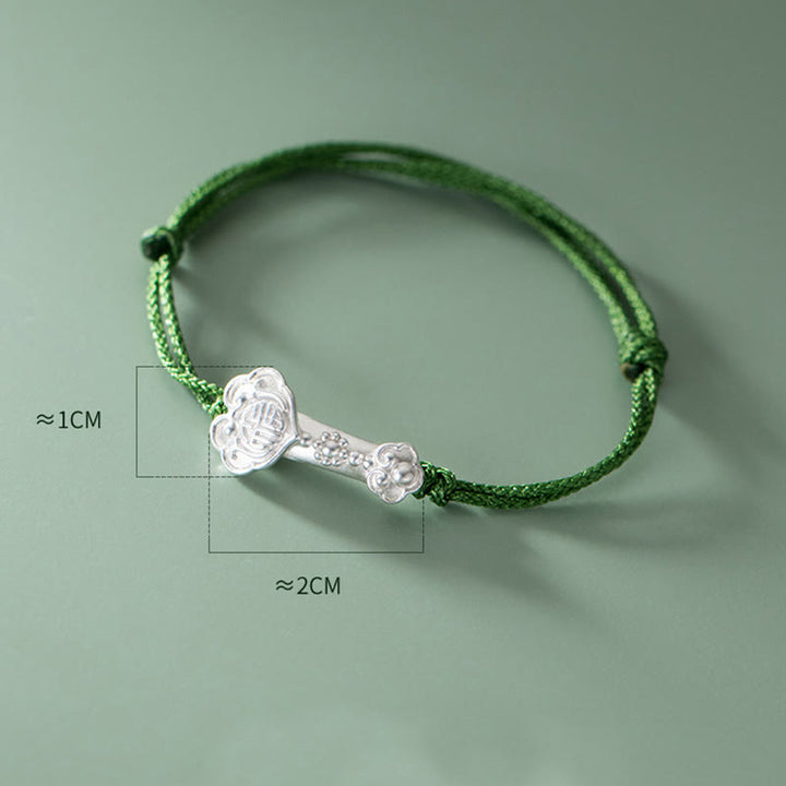 Buddha Stones , handgefertigt, 999 Sterlingsilber, Fu-Charakter, Wunsch-Ruyi-Griff, Glück, geflochtenes grünes Seil-Armband - image 4