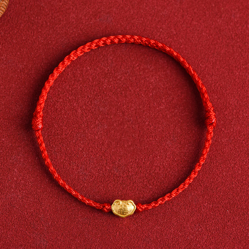Buddha Stones ​​999 Gold Chinesischer Schloss-Charme Fu Charakter Schutz Handgemachtes Seil-Armband - image 9