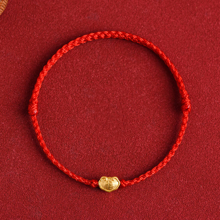 Buddha Stones ​​999 Gold Chinesischer Schloss-Charme Fu Charakter Schutz Handgemachtes Seil-Armband - image 9