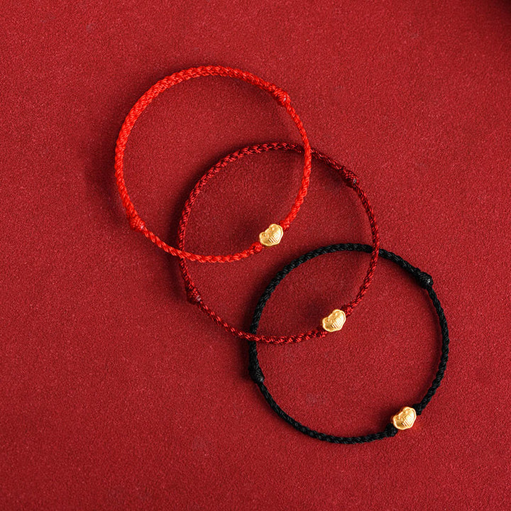 Buddha Stones ​​999 Gold Chinesischer Schloss-Charme Fu Charakter Schutz Handgemachtes Seil-Armband - image 1