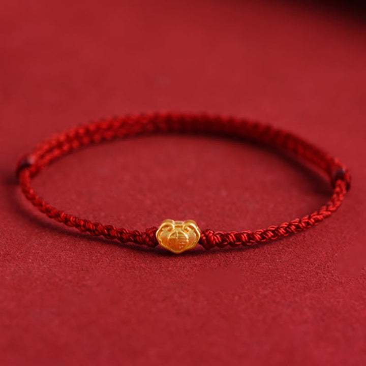 Buddha Stones ​​999 Gold Chinesischer Schloss-Charme Fu Charakter Schutz Handgemachtes Seil-Armband - image 14