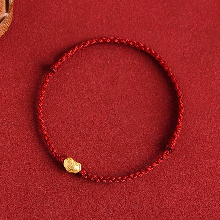 Buddha Stones 999 Gold Chinesischer Schloss-Charme Fu Charakter Schutz Handgemachtes Seil-Armband