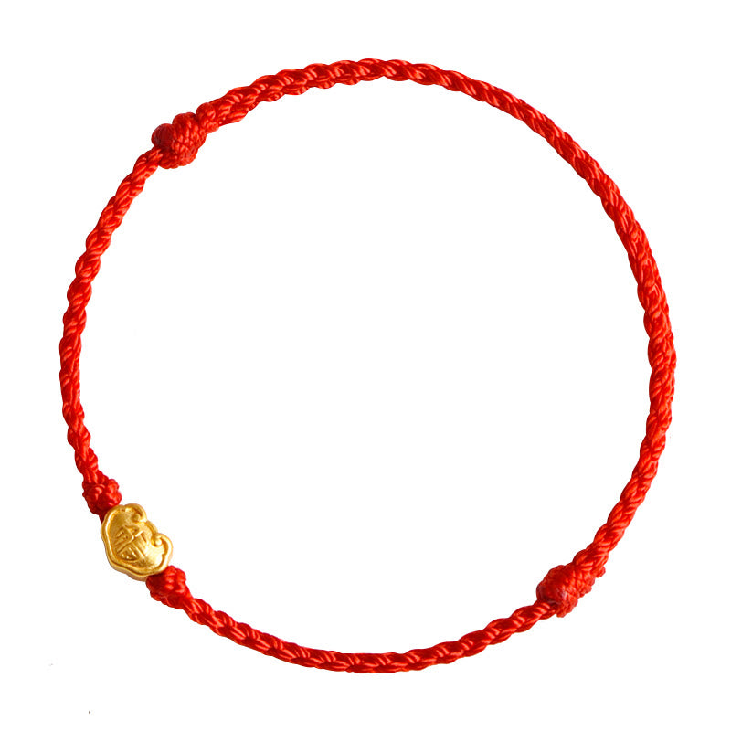 Buddha Stones ​​999 Gold Chinesischer Schloss-Charme Fu Charakter Schutz Handgemachtes Seil-Armband - image 11