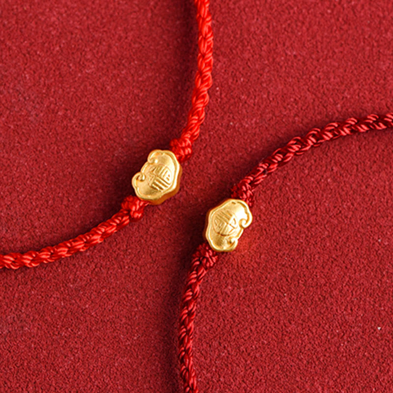 Buddha Stones ​​999 Gold Chinesischer Schloss-Charme Fu Charakter Schutz Handgemachtes Seil-Armband - image 15
